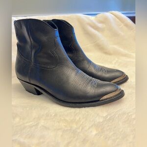 Golden Goose Black Leather Ankle Booties with Metal Toe Caps 8